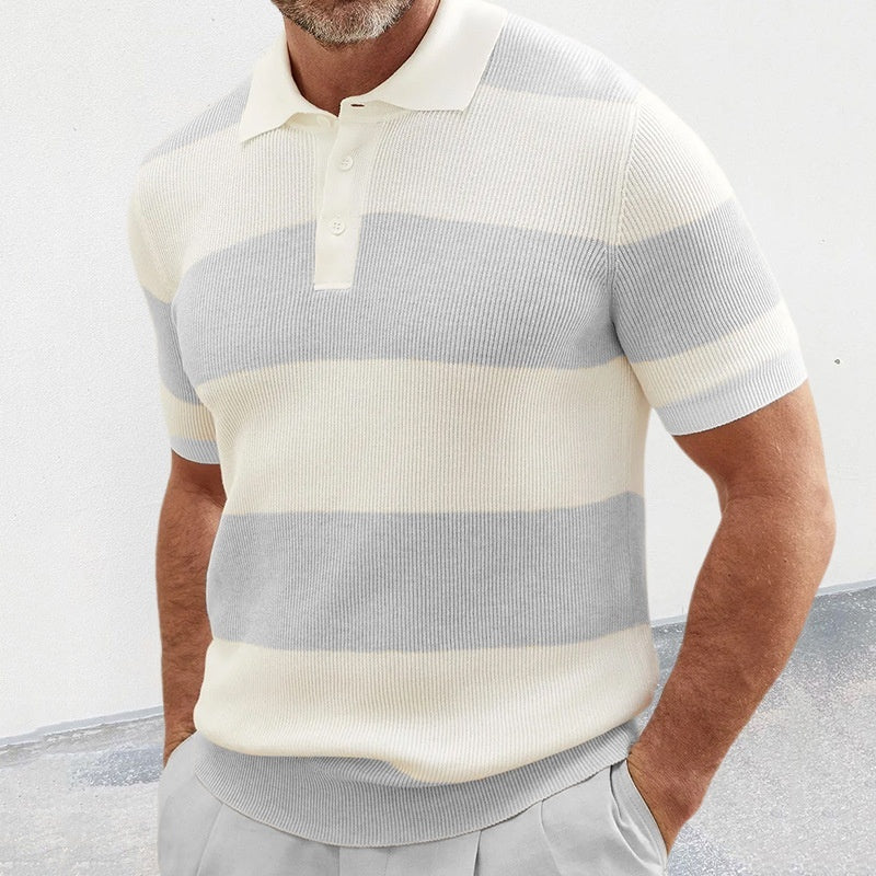 Men's Striped Knit Polo – Summer Casual Sweater Tee