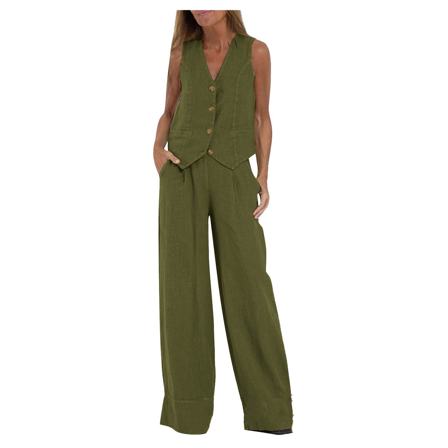 LuxeLoom Linen Vest & Wide-Leg Pants Set