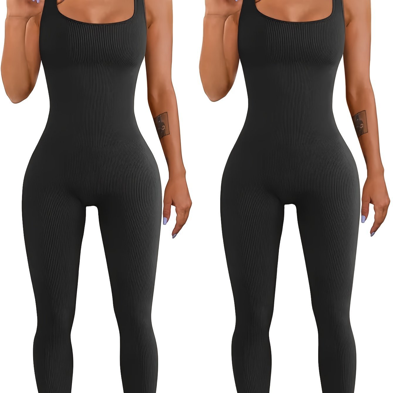 Seamless Sculpting Ribbed Bodysuit – Full-Length Shaping Tank Jumpsuit