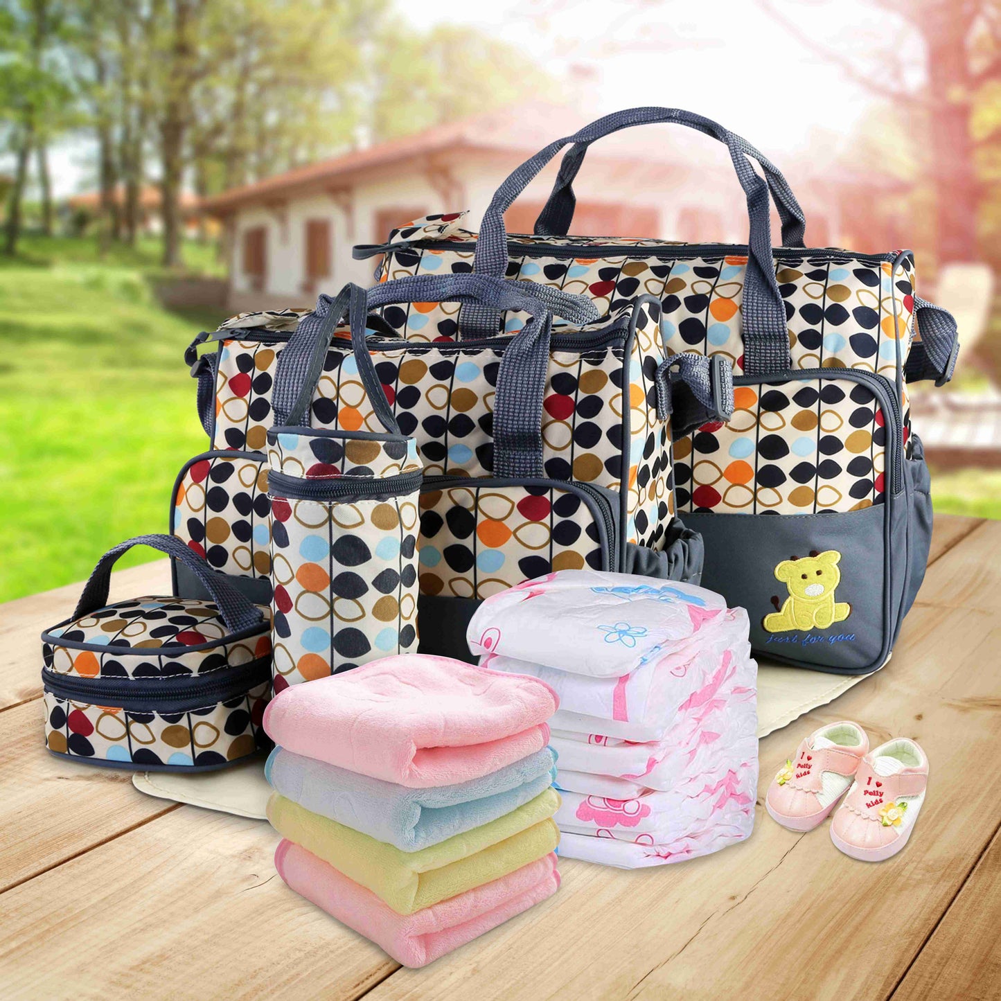 5-Piece Baby Diaper Bag Set – Waterproof Travel Tote with Bottle & Food Bags