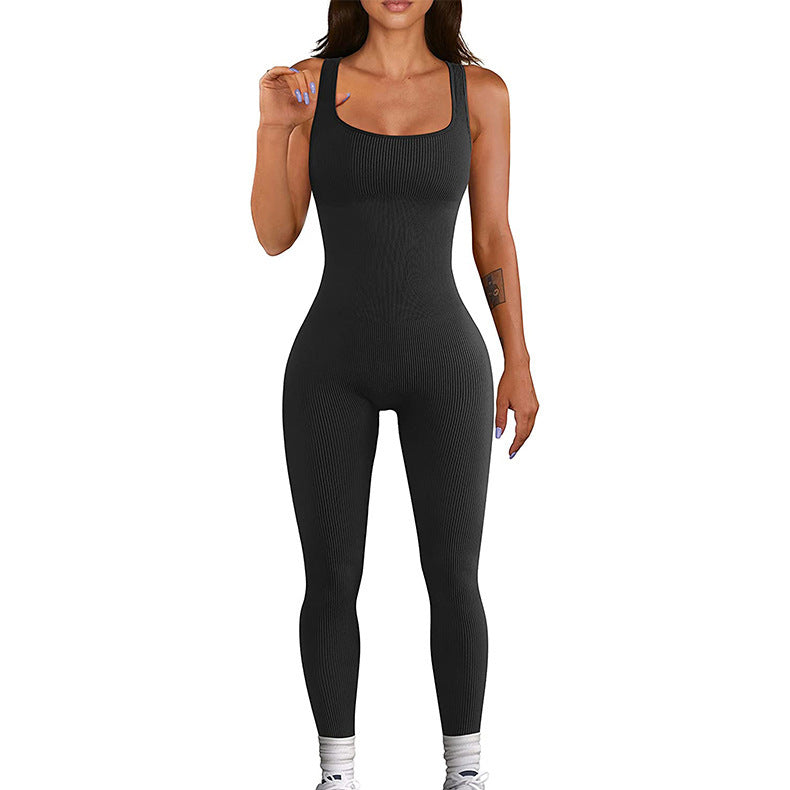 Seamless Sculpting Ribbed Bodysuit – Full-Length Shaping Tank Jumpsuit