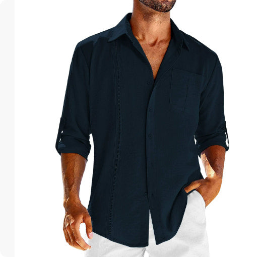Men’s Breezy Linen-Blend Casual Shirt – Long Sleeve Button-Up