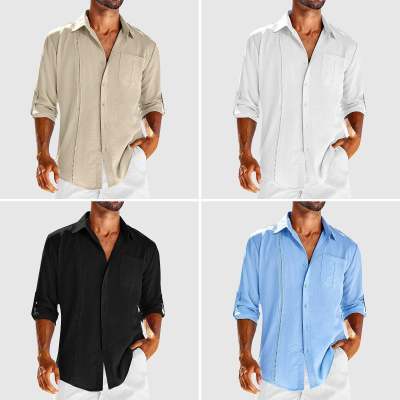 Men’s Breezy Linen-Blend Casual Shirt – Long Sleeve Button-Up