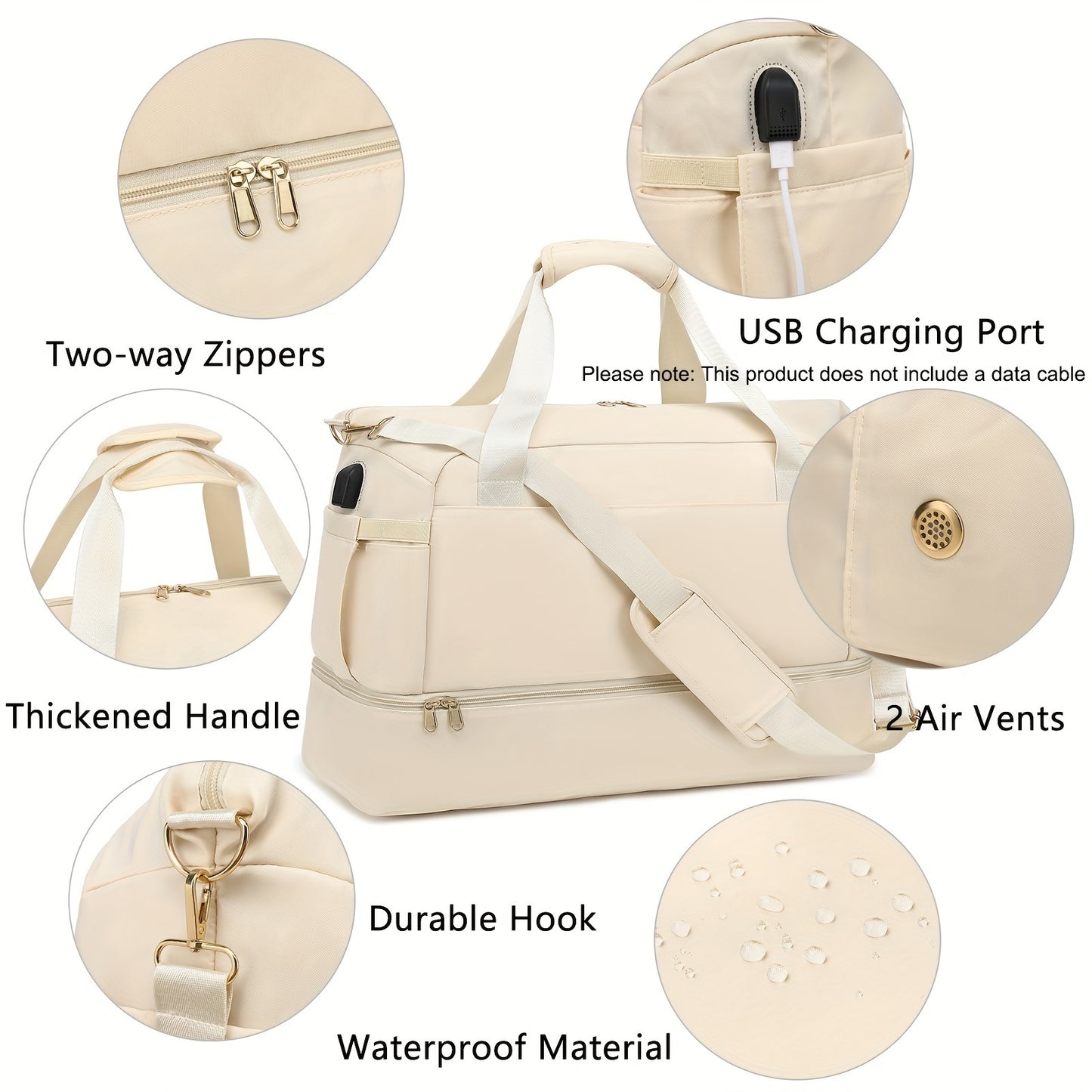 All-in-One Travel Duffel Bag – Waterproof Weekender with USB & Shoe Compartment
