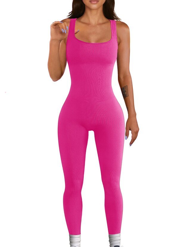 Seamless Sculpting Ribbed Bodysuit – Full-Length Shaping Tank Jumpsuit