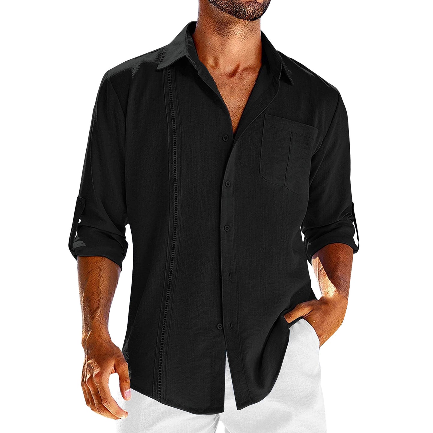Men’s Breezy Linen-Blend Casual Shirt – Long Sleeve Button-Up