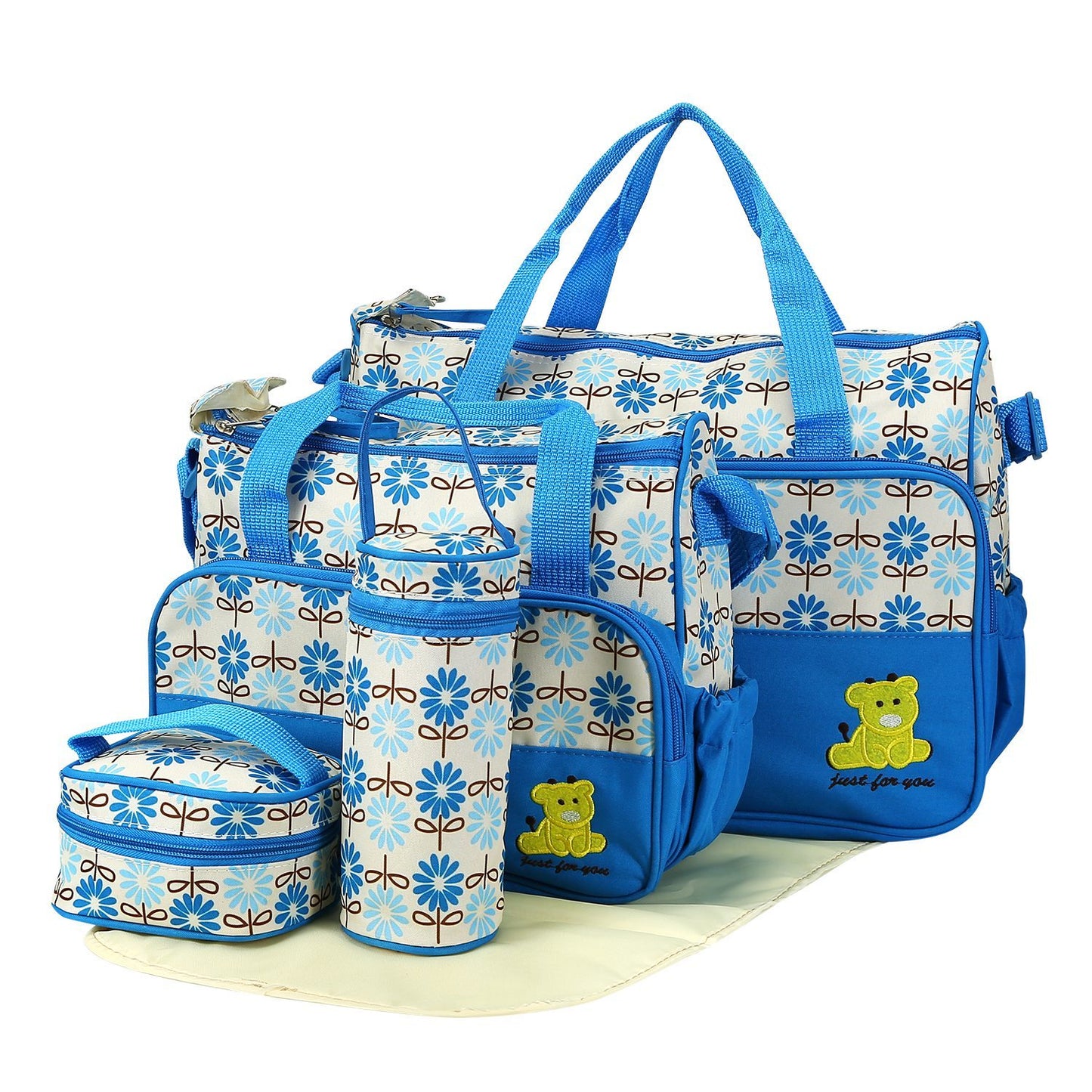 5-Piece Baby Diaper Bag Set – Waterproof Travel Tote with Bottle & Food Bags