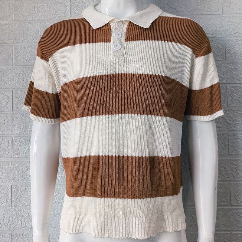 Men's Striped Knit Polo – Summer Casual Sweater Tee