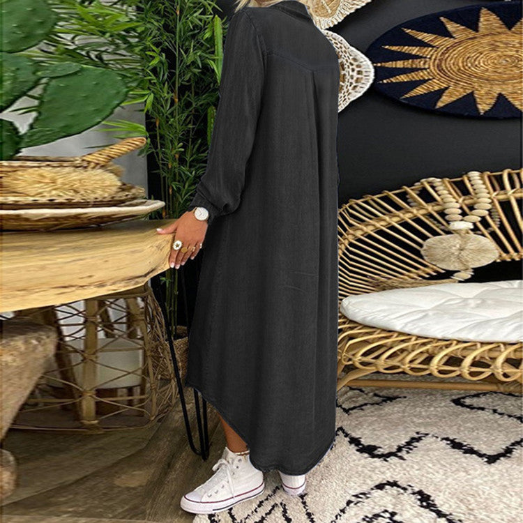 RetroEase Denim Shirt Dress