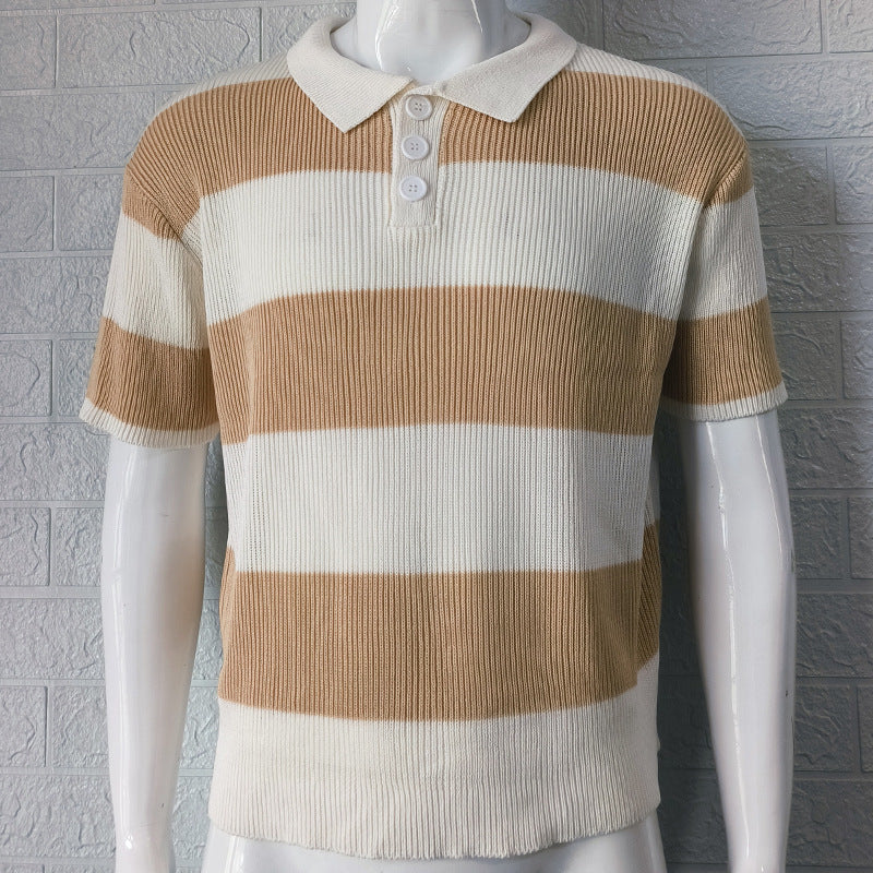 Men's Striped Knit Polo – Summer Casual Sweater Tee