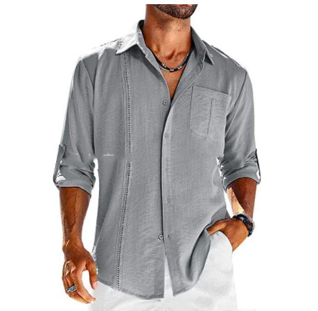 Men’s Breezy Linen-Blend Casual Shirt – Long Sleeve Button-Up