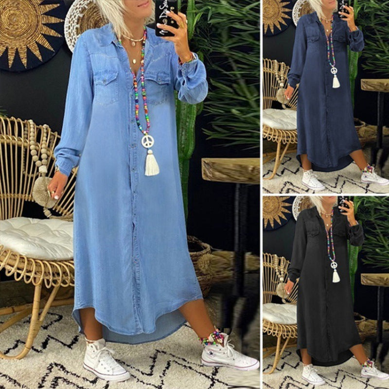 RetroEase Denim Shirt Dress