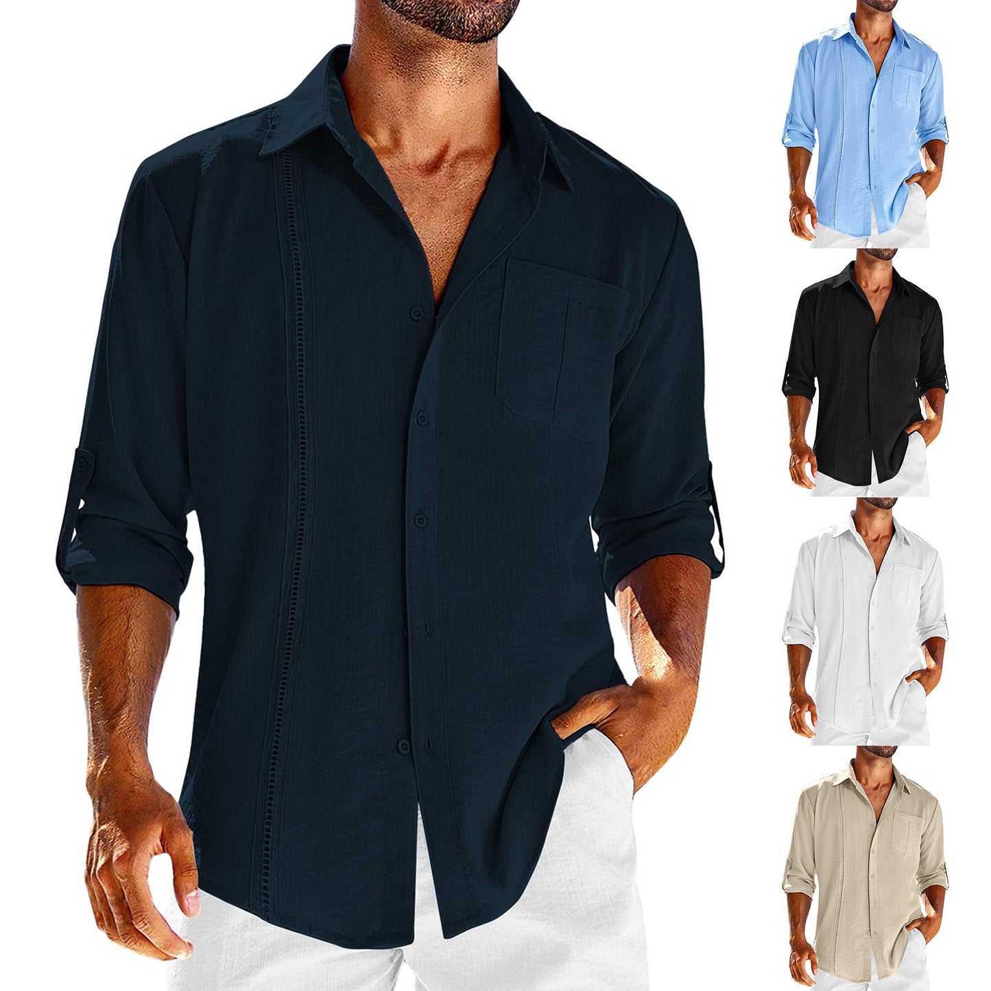 Men’s Breezy Linen-Blend Casual Shirt – Long Sleeve Button-Up