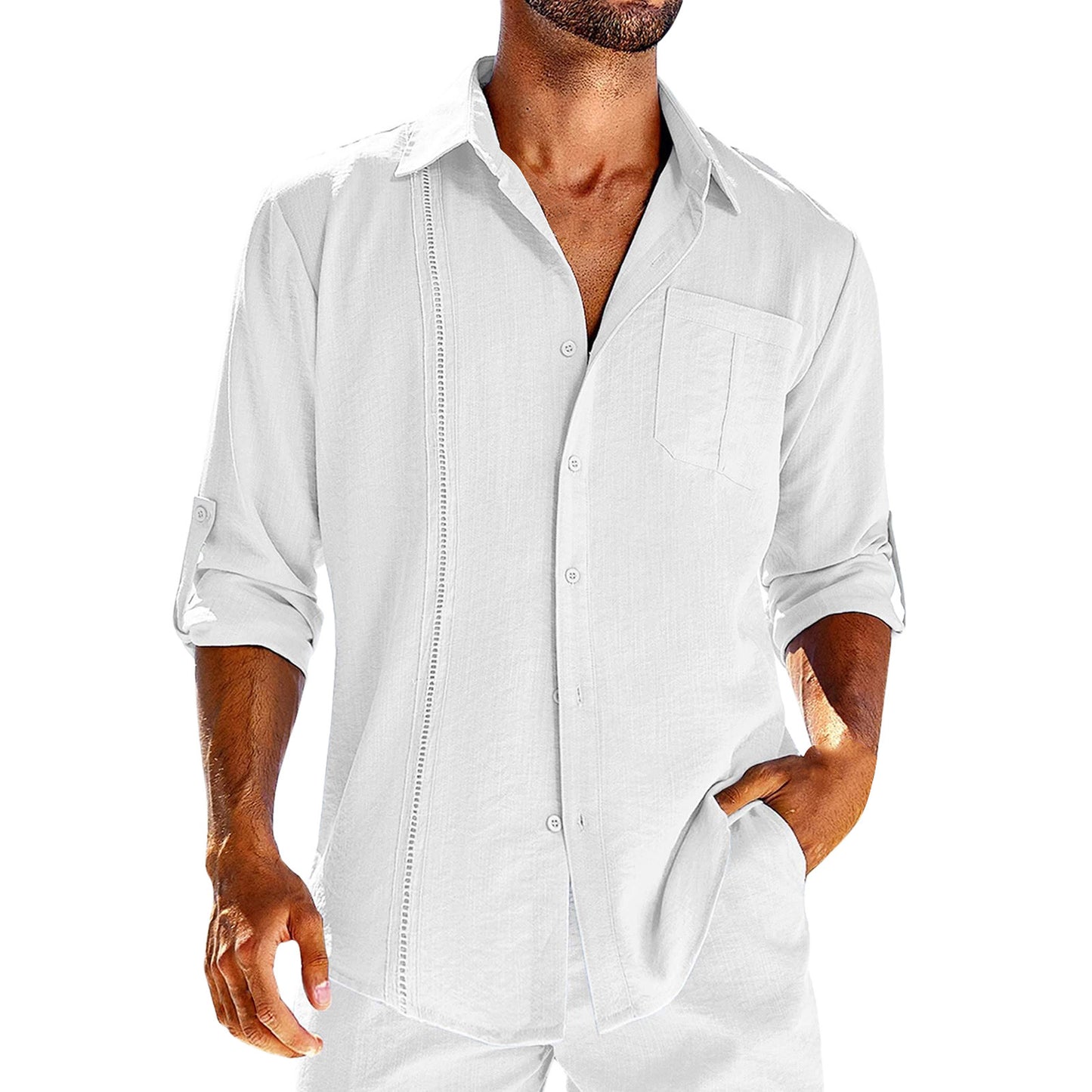 Men’s Breezy Linen-Blend Casual Shirt – Long Sleeve Button-Up