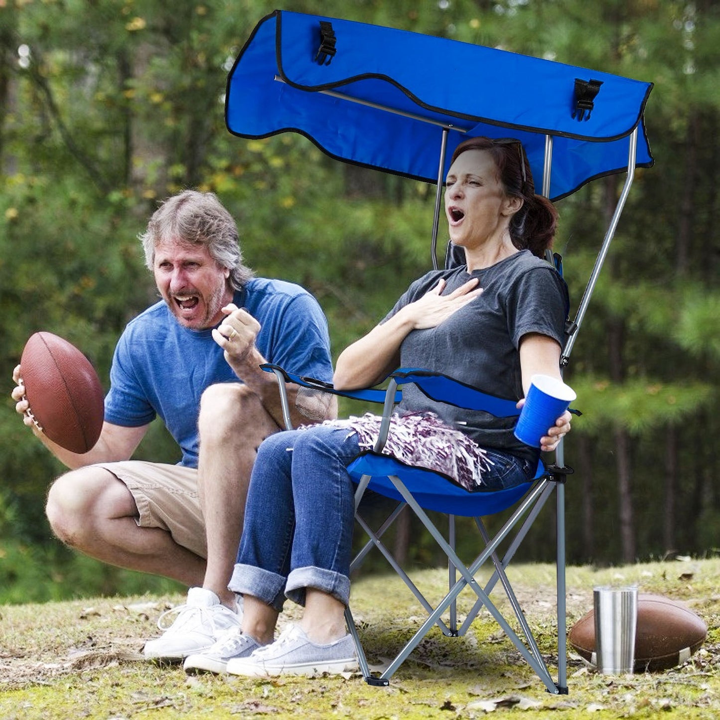 Folding Camping Chair with Canopy and Cup Holder - 330 lb Max Load