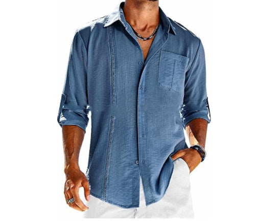 Men’s Breezy Linen-Blend Casual Shirt – Long Sleeve Button-Up