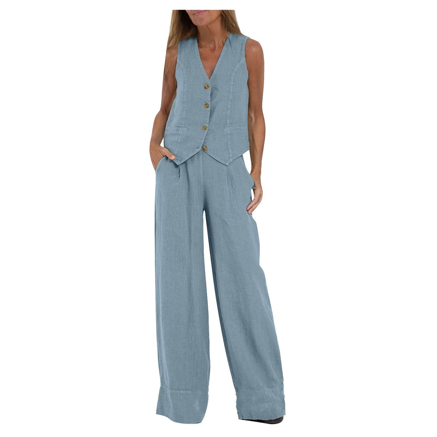 LuxeLoom Linen Vest & Wide-Leg Pants Set