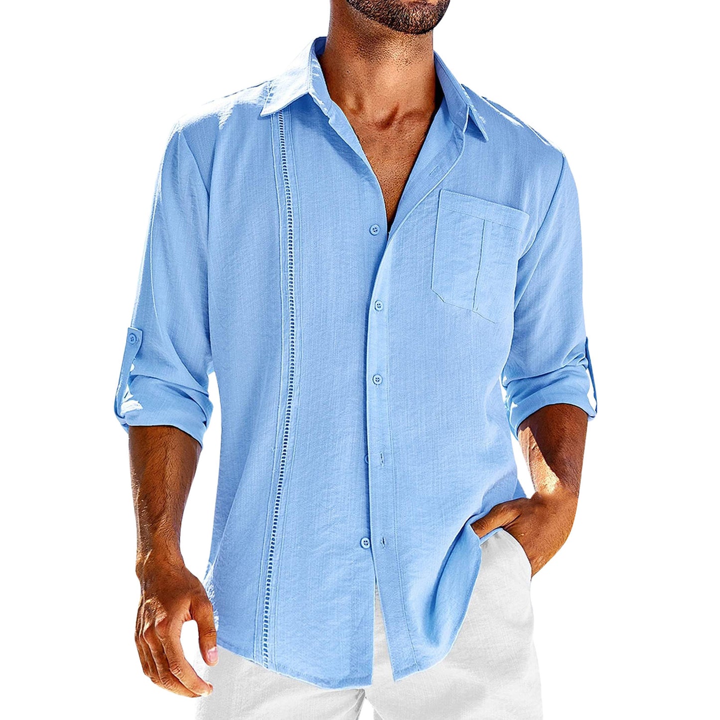 Men’s Breezy Linen-Blend Casual Shirt – Long Sleeve Button-Up