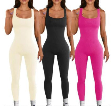 Seamless Sculpting Ribbed Bodysuit – Full-Length Shaping Tank Jumpsuit