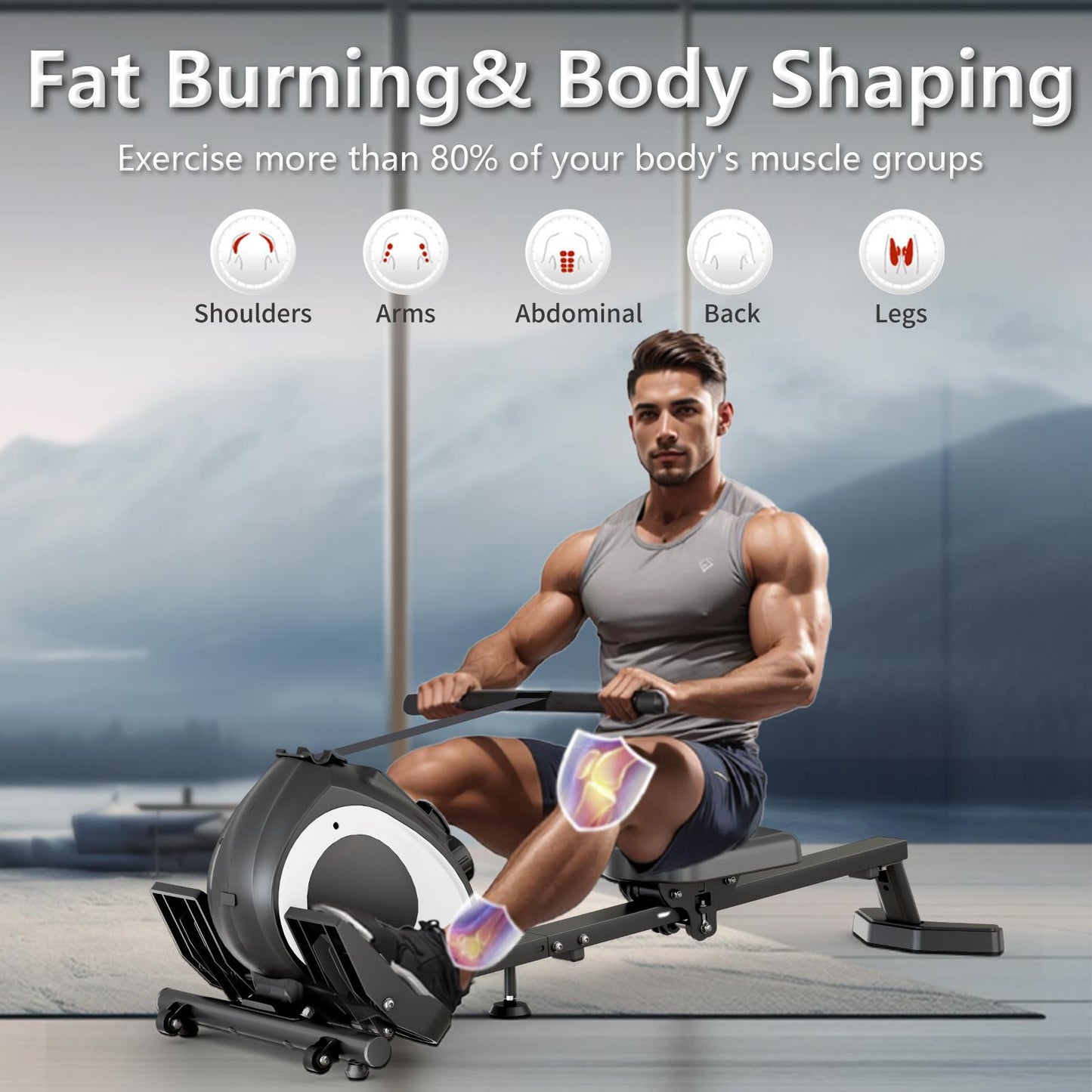 Magnetic Resistance Home Rowing Machine with Smart Display