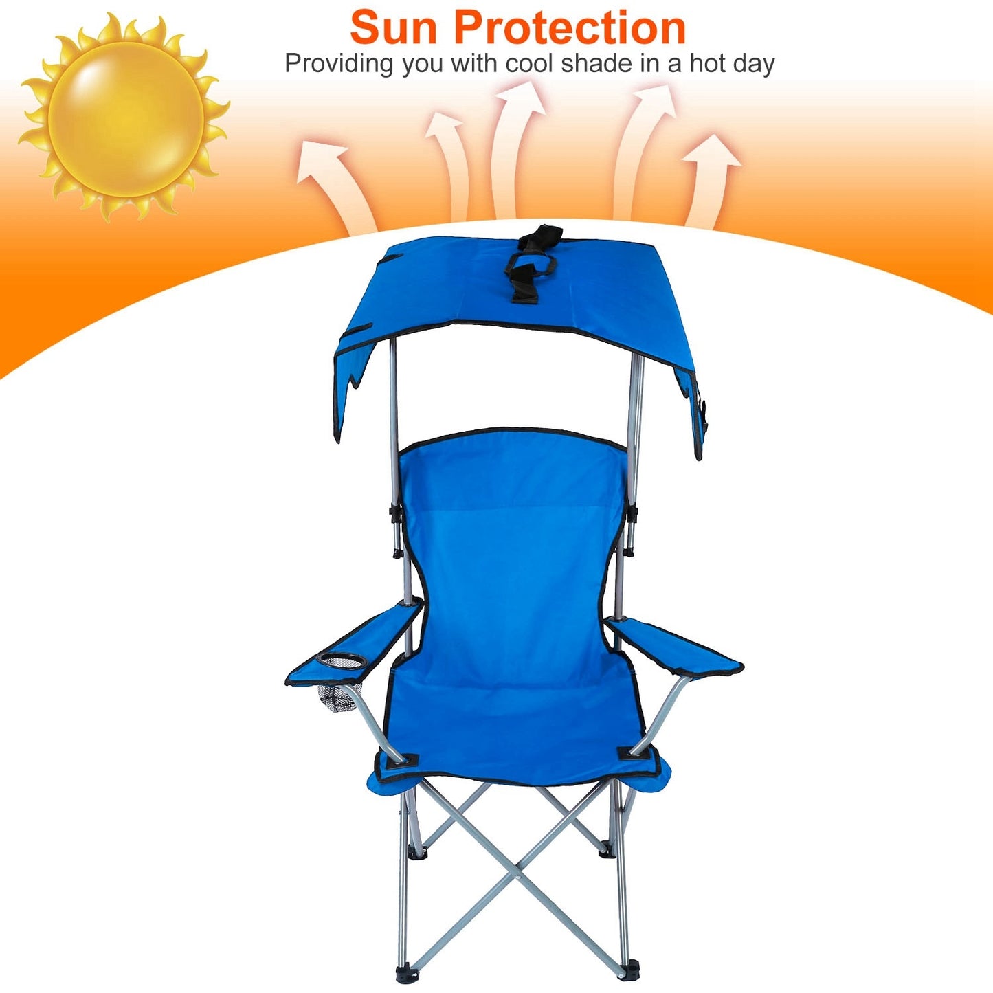 Folding Camping Chair with Canopy and Cup Holder - 330 lb Max Load