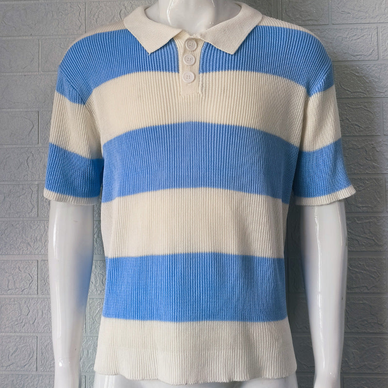 Men's Striped Knit Polo – Summer Casual Sweater Tee
