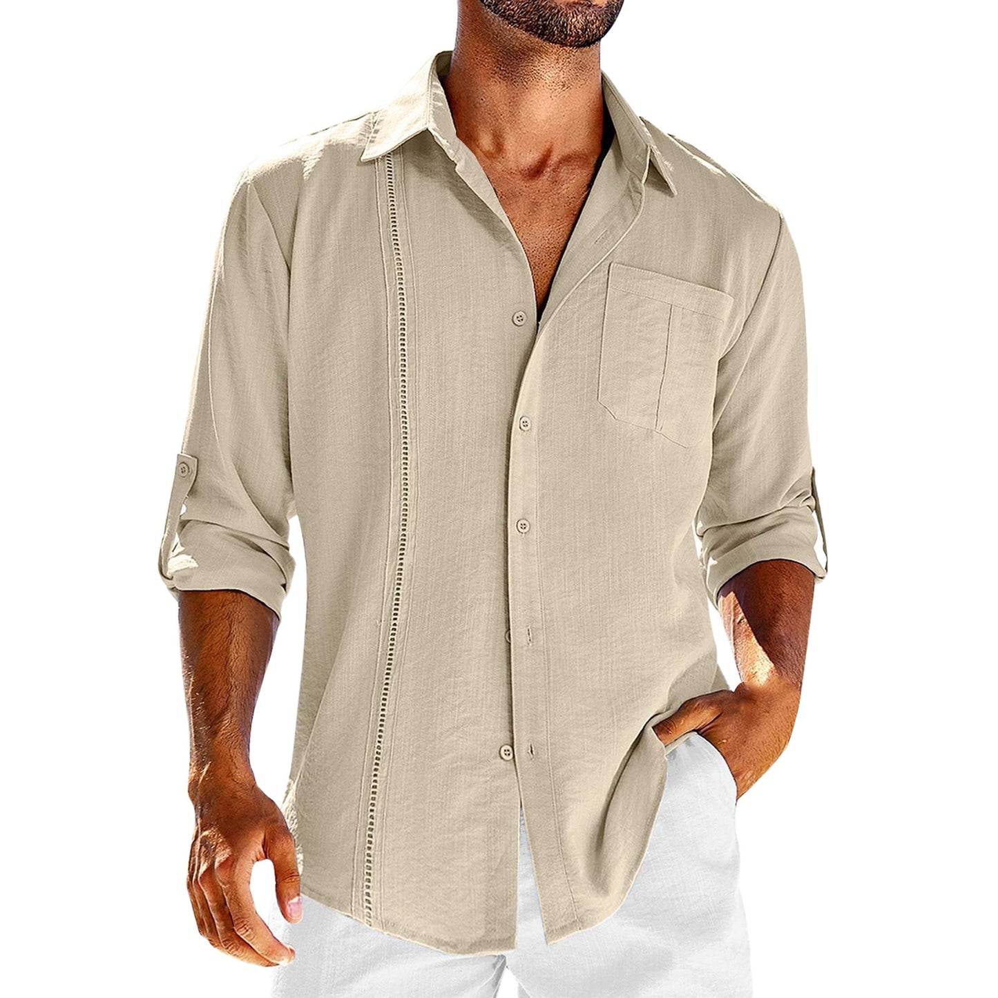 Men’s Breezy Linen-Blend Casual Shirt – Long Sleeve Button-Up