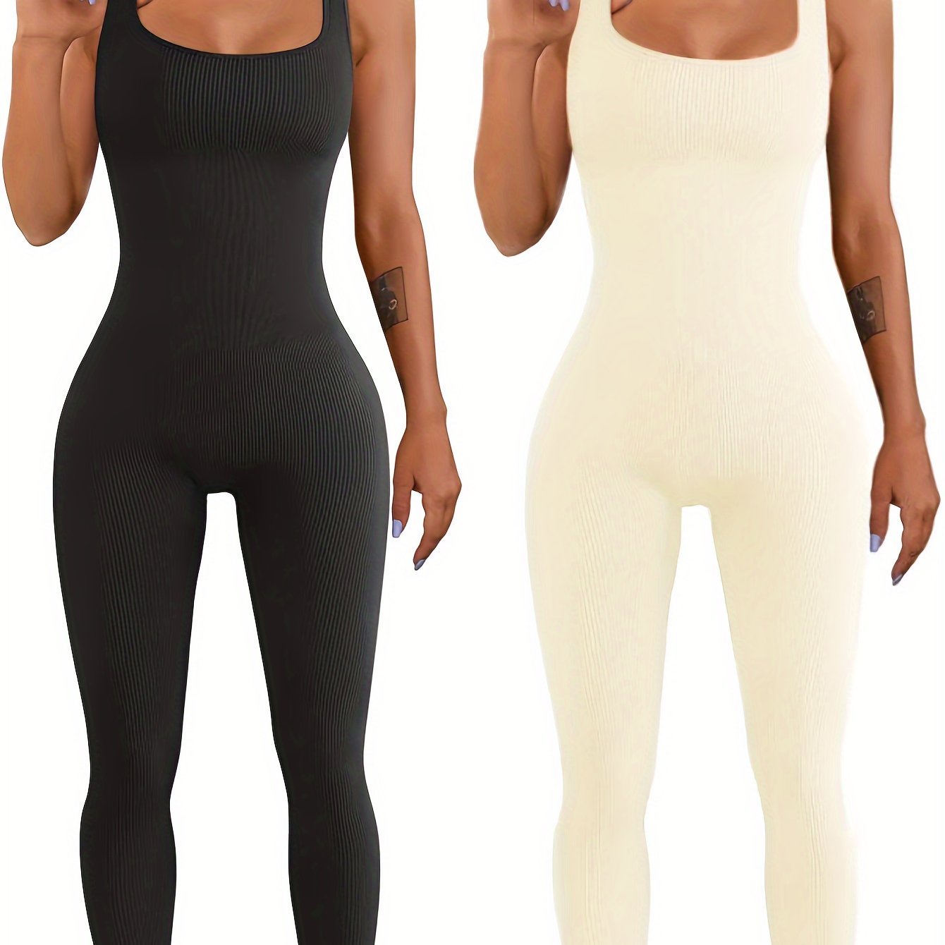 Seamless Sculpting Ribbed Bodysuit – Full-Length Shaping Tank Jumpsuit