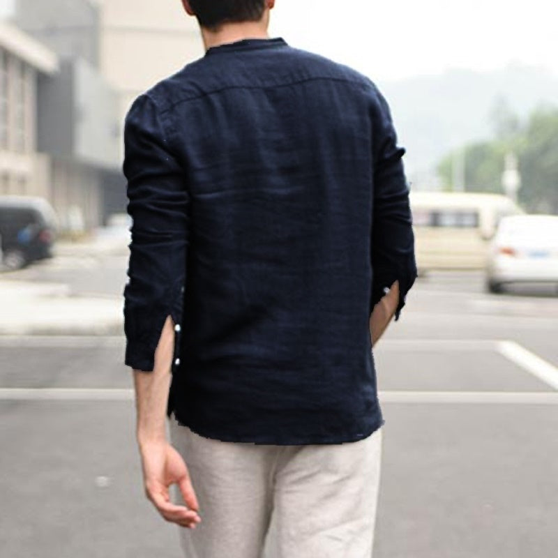 Men's Linen Blend Henley Shirt – Casual Long Sleeve Top