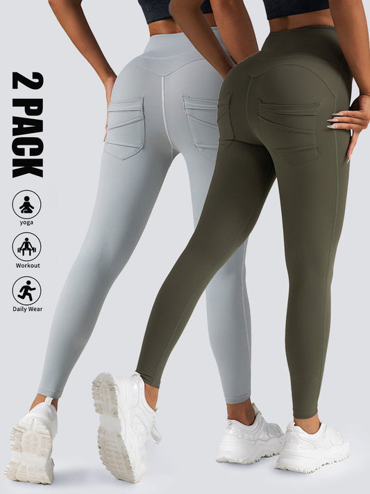 2-Pack High-Waist Scrunch Yoga Leggings with Pockets – Tummy Control Workout Pants for Women