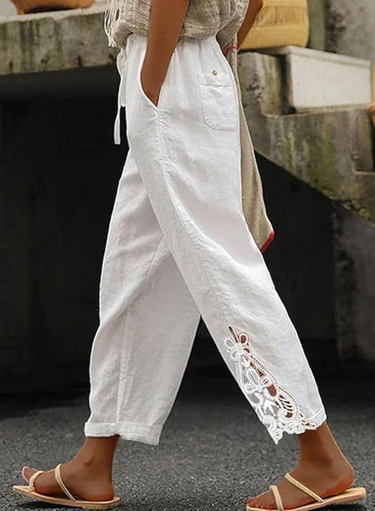 Breezy Bloom Lace-Hem Capri Pants