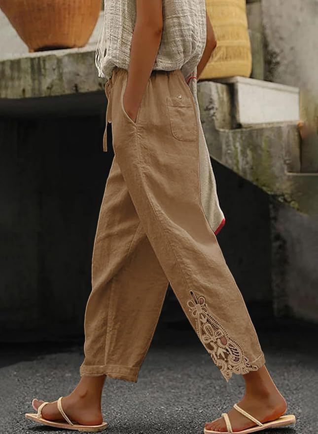 Breezy Bloom Lace-Hem Capri Pants