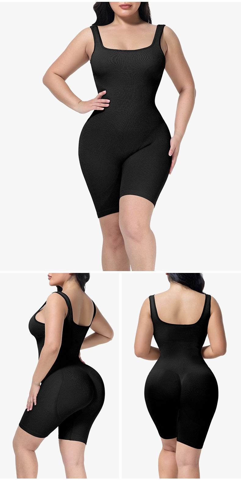 360° SculptFlex Ribbed Shaping Romper – One-Piece Waist Cincher Bodysuit