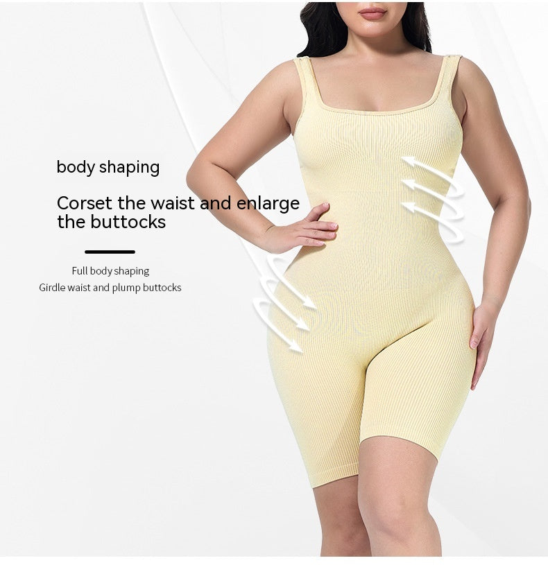 360° SculptFlex Ribbed Shaping Romper – One-Piece Waist Cincher Bodysuit