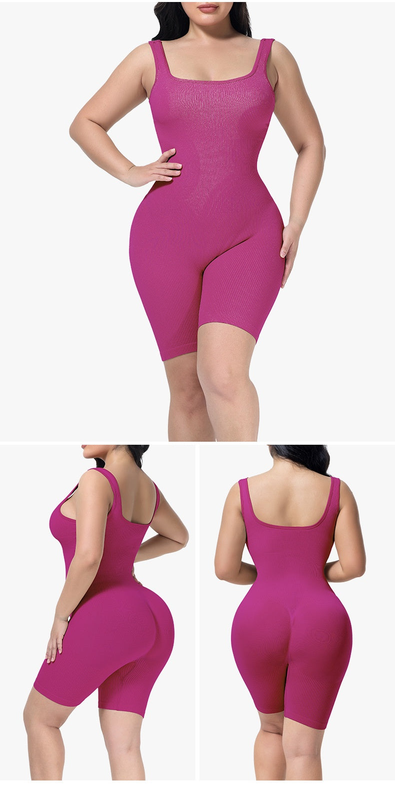 360° SculptFlex Ribbed Shaping Romper – One-Piece Waist Cincher Bodysuit