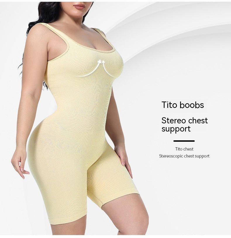 360° SculptFlex Ribbed Shaping Romper – One-Piece Waist Cincher Bodysuit