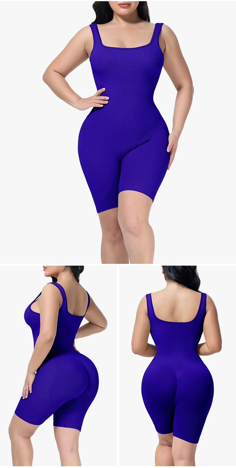 360° SculptFlex Ribbed Shaping Romper – One-Piece Waist Cincher Bodysuit