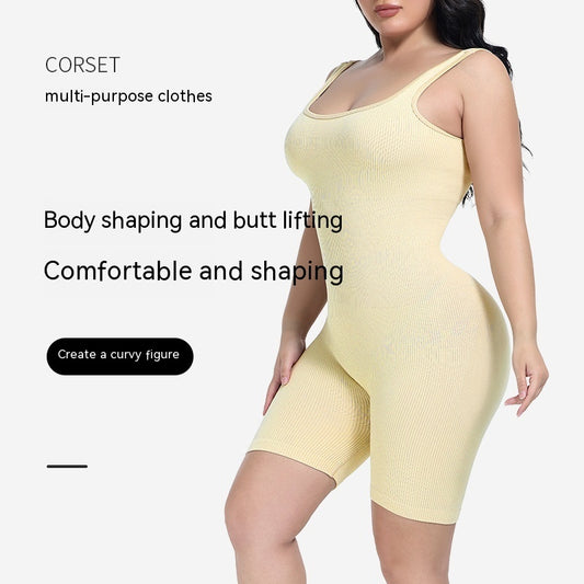 360° SculptFlex Ribbed Shaping Romper – One-Piece Waist Cincher Bodysuit
