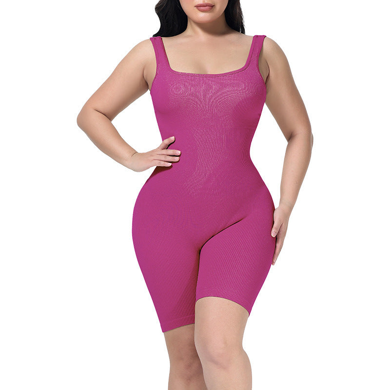 360° SculptFlex Ribbed Shaping Romper – One-Piece Waist Cincher Bodysuit
