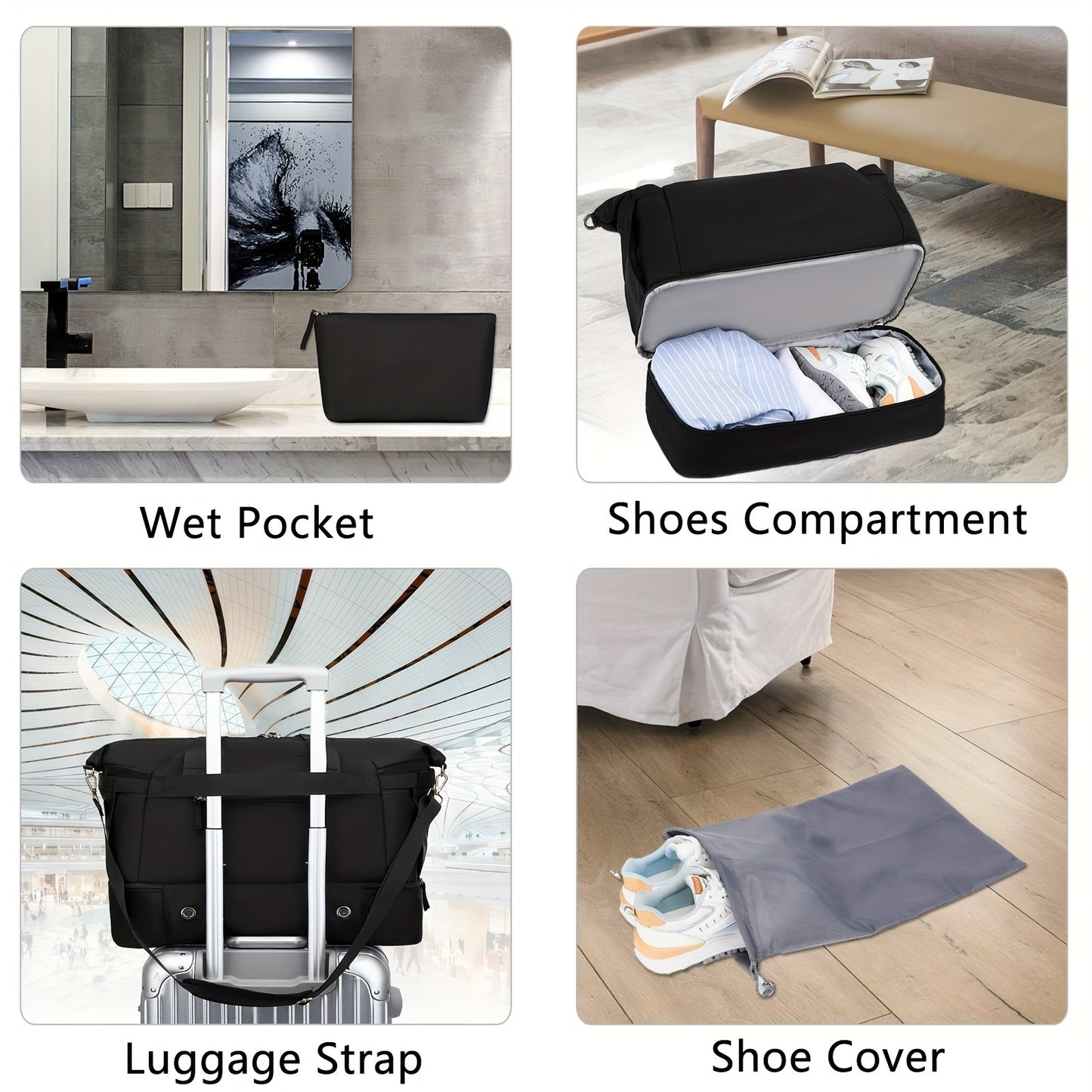 All-in-One Travel Duffel Bag – Waterproof Weekender with USB & Shoe Compartment
