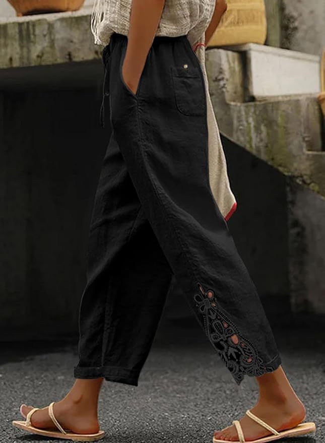 Breezy Bloom Lace-Hem Capri Pants