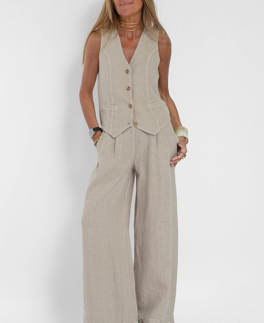 LuxeLoom Linen Vest & Wide-Leg Pants Set