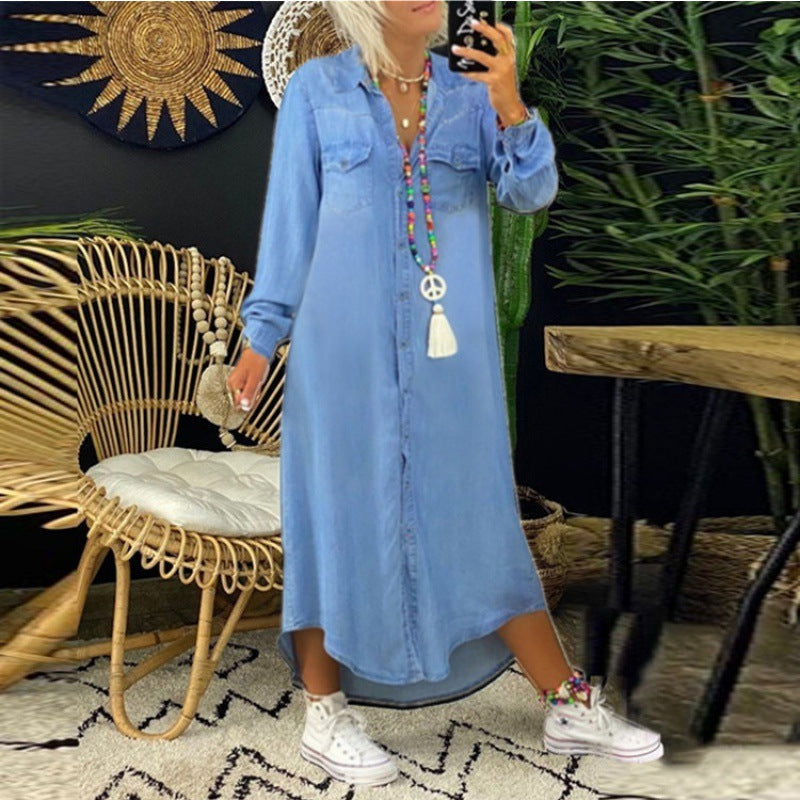 RetroEase Denim Shirt Dress