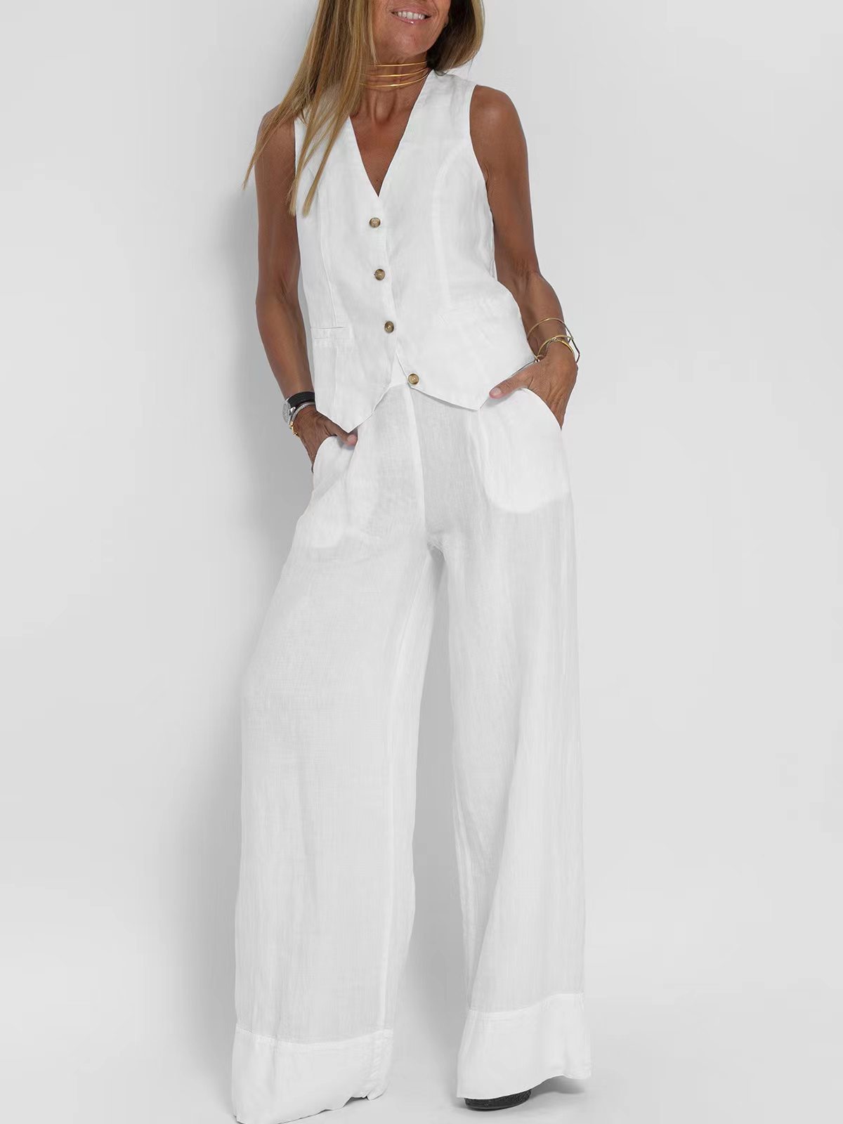 LuxeLoom Linen Vest & Wide-Leg Pants Set