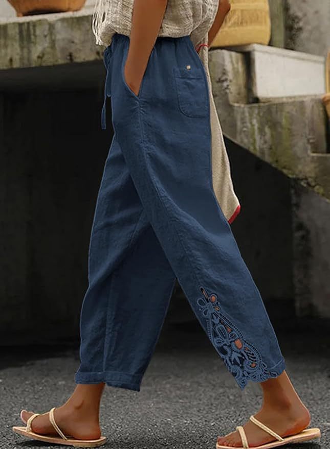 Breezy Bloom Lace-Hem Capri Pants