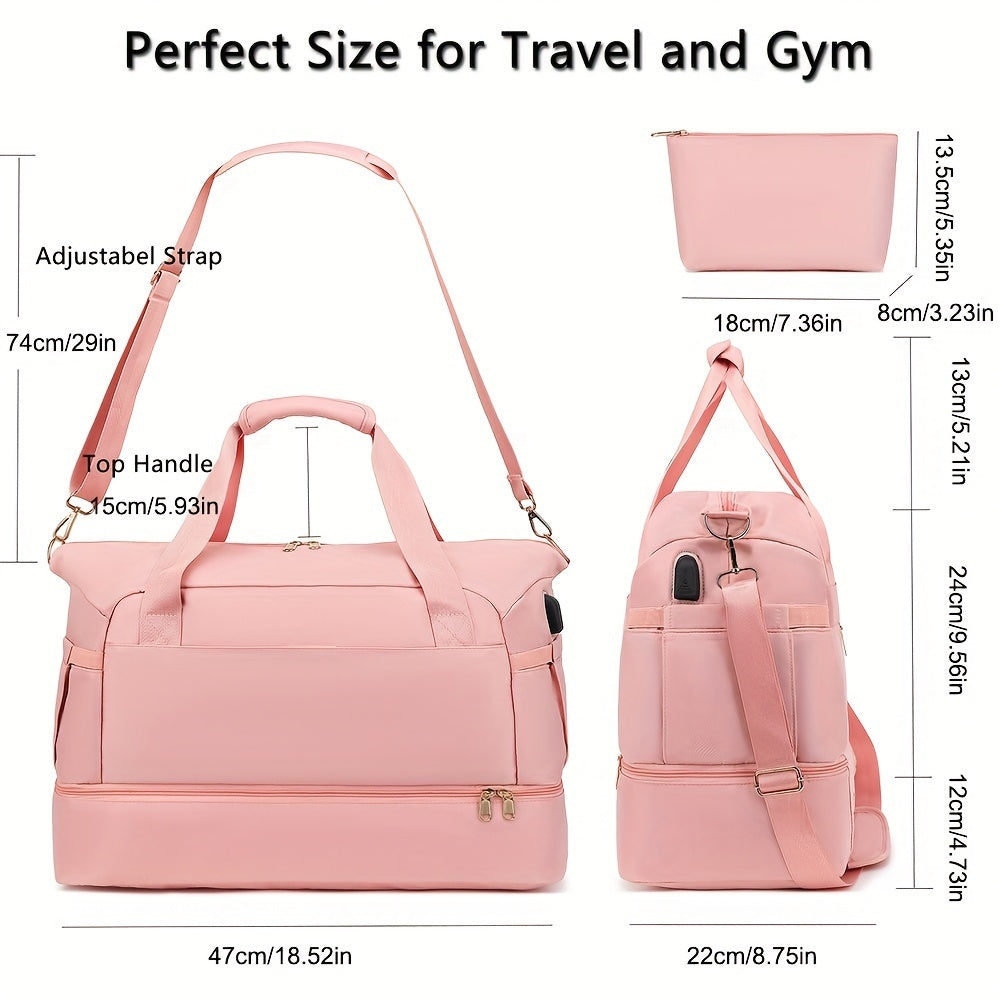 All-in-One Travel Duffel Bag – Waterproof Weekender with USB & Shoe Compartment