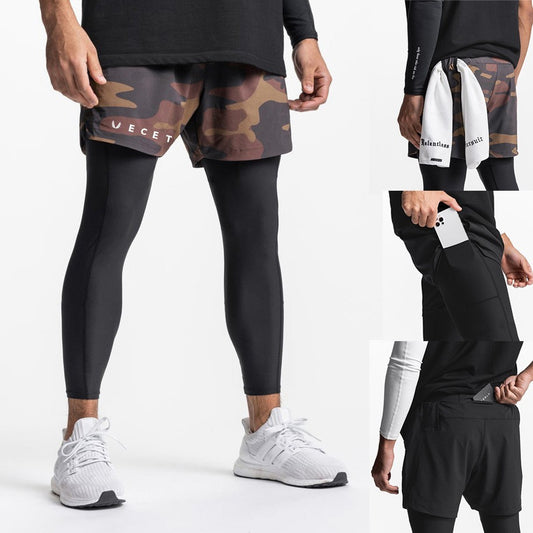 2-in-1 Men’s Training Shorts with Compression Leggings – Breathable & Supportive