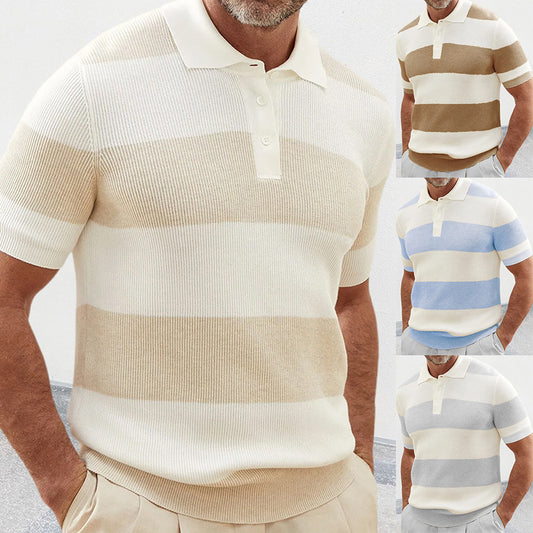 Men's Striped Knit Polo – Summer Casual Sweater Tee