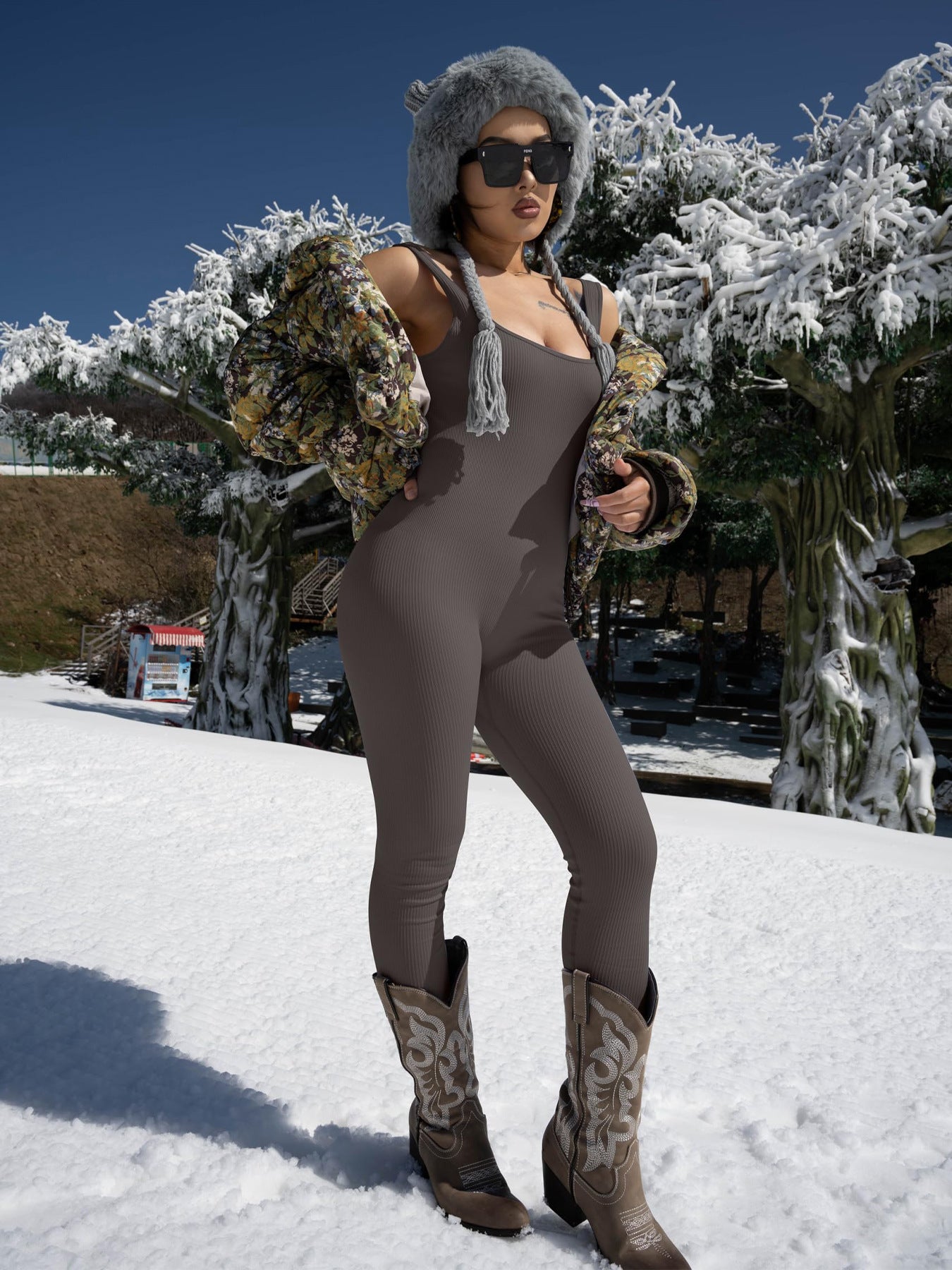 Seamless Sculpting Ribbed Bodysuit – Full-Length Shaping Tank Jumpsuit