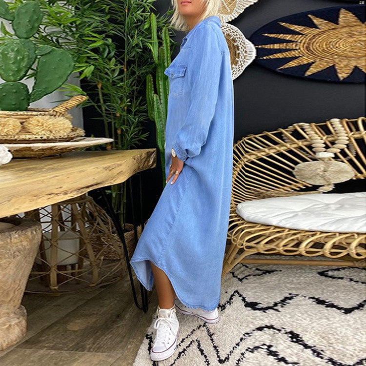 RetroEase Denim Shirt Dress